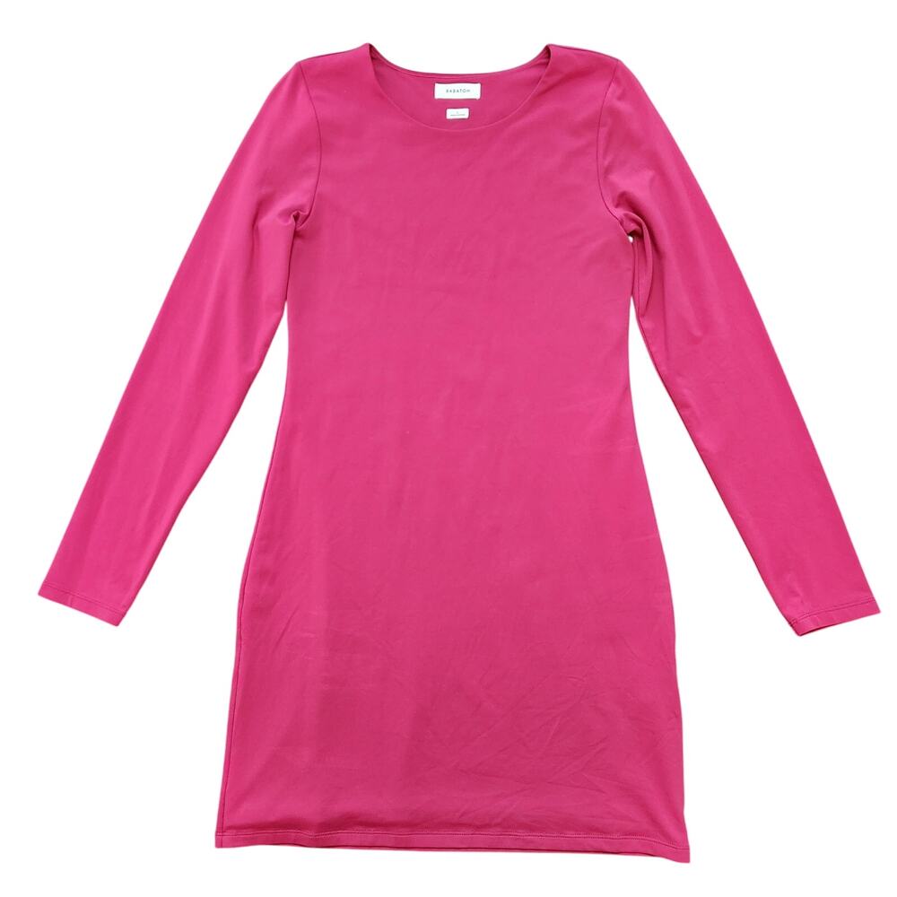 Babaton Aritzia Contour Crew Long Sleeve Mini Dress Bold Fuchsia Size Large